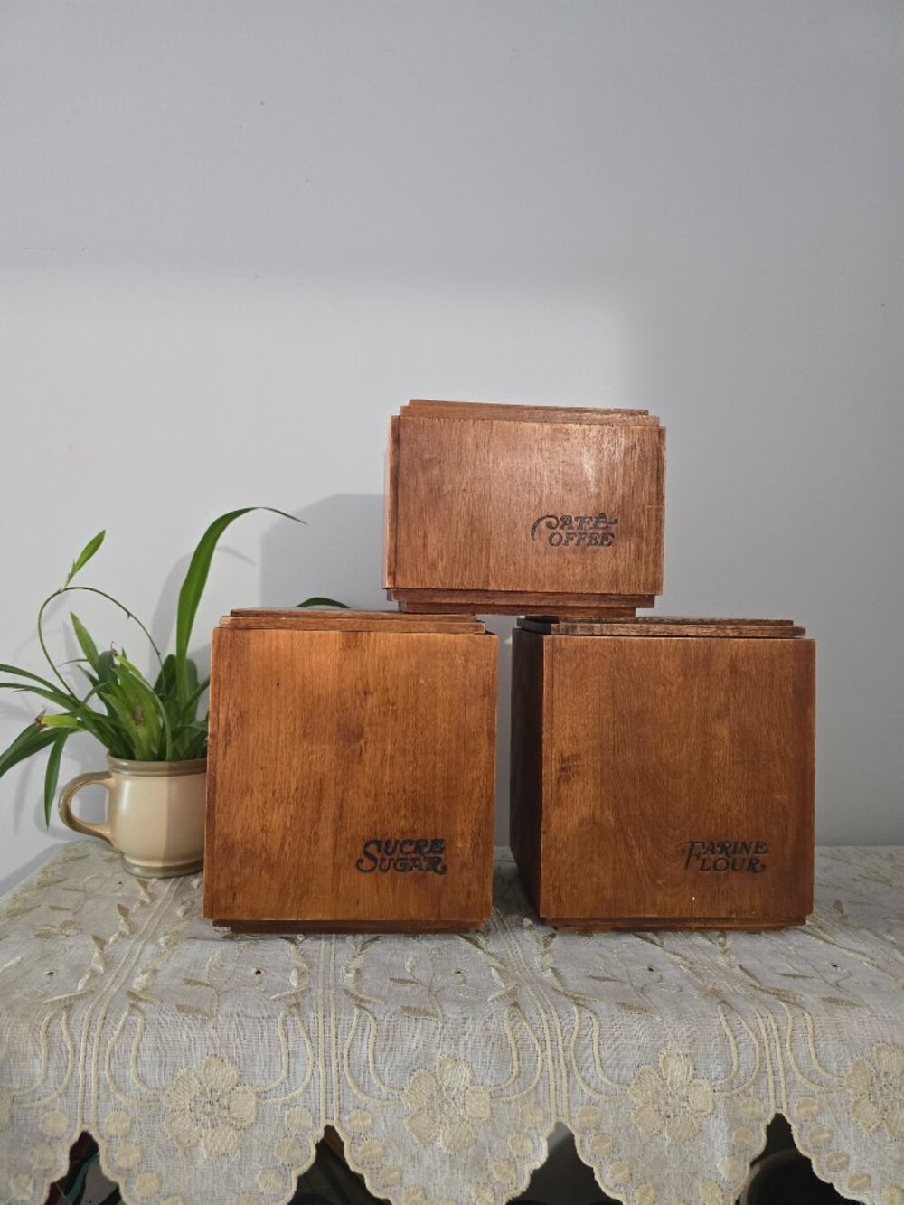 Wooden Kitchen Canister Set - Flour Coffee Sugar - Warm Brown Baribo Maid Canada